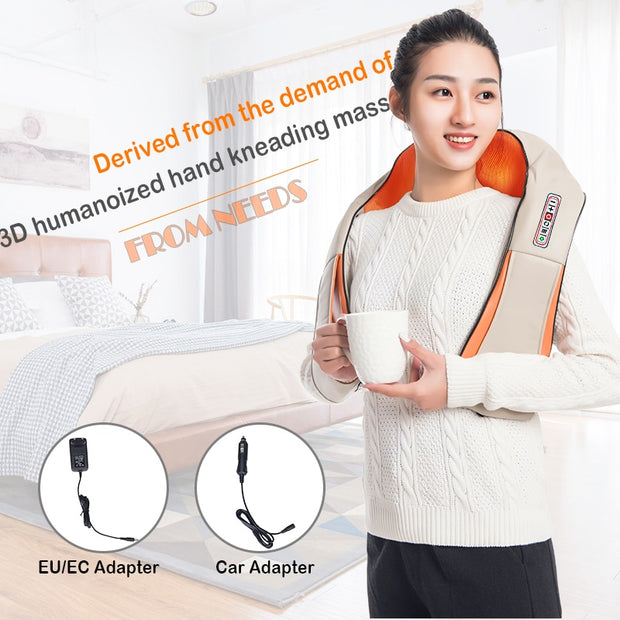 U Shape Electrical Shiatsu Back Neck Shoulder Body Massager Infrared Heated 4D Kneading Car/Home Massage Shawl